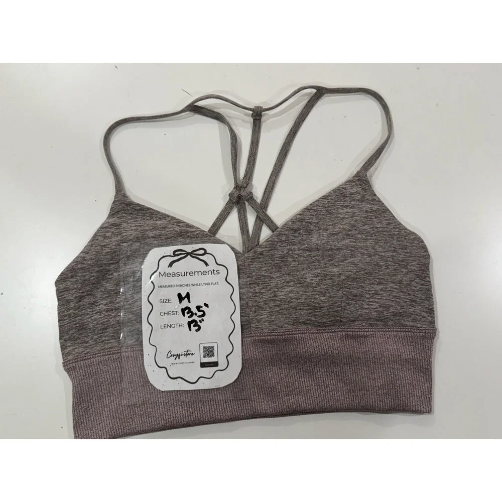 Alo Yoga Alosoft Lush Bra Dark Plum Heathered Strappy Back Sports Bra Size M
